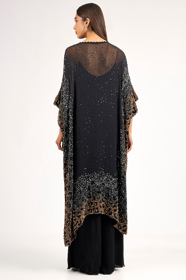 Black Chinon Sequins Embroidered Kaftan Set by Nakul Sen at Pernia's Pop Up Shop