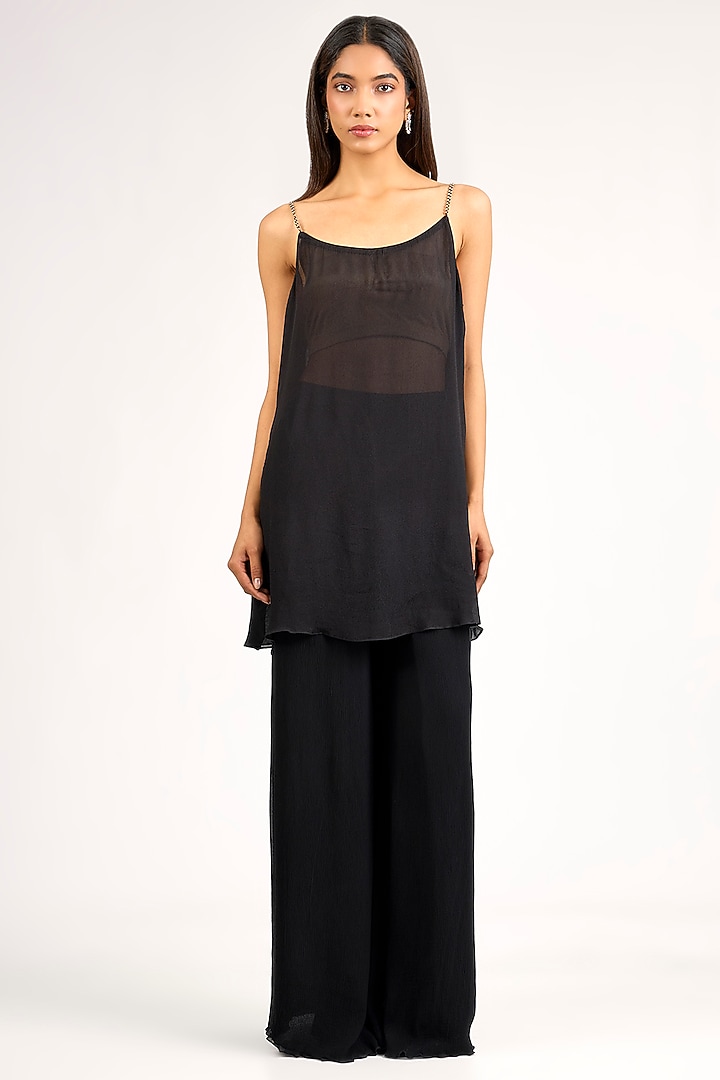 Black Chinon Sequins Embroidered Kaftan Set by Nakul Sen at Pernia's Pop Up Shop