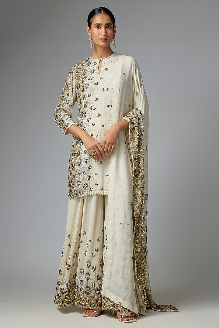 Almond Chiffon Sequins Embroidered Bridal Sharara Set by Nakul Sen at Pernia's Pop Up Shop