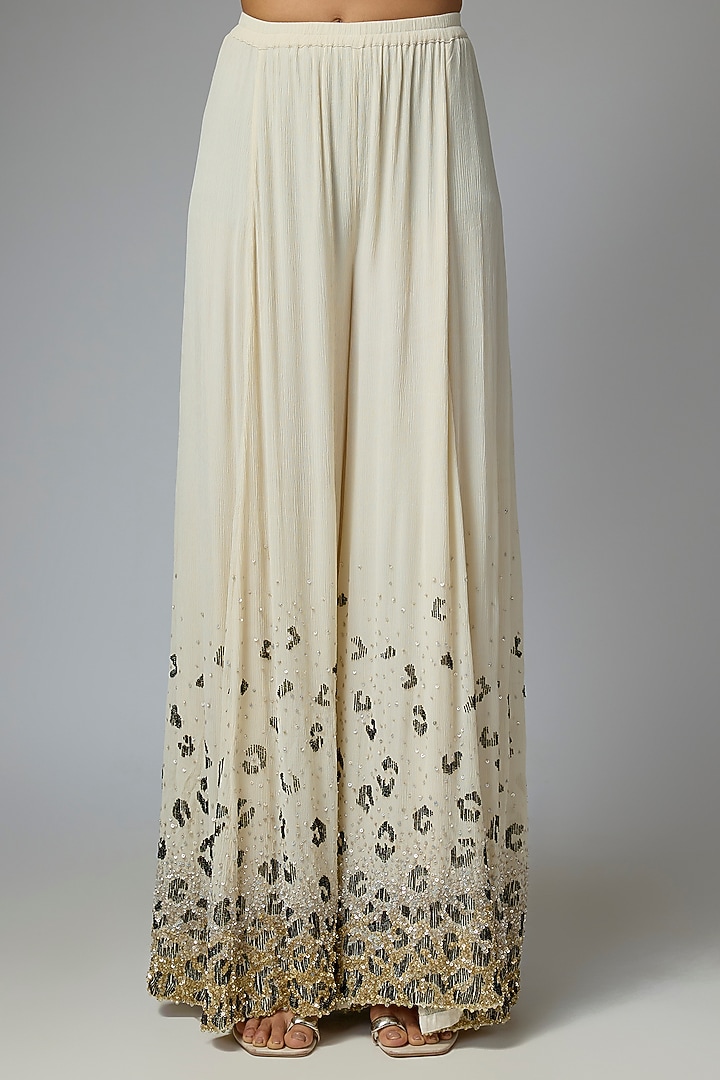 Almond Chiffon Sequins Embroidered Bridal Sharara Set by Nakul Sen at Pernia's Pop Up Shop