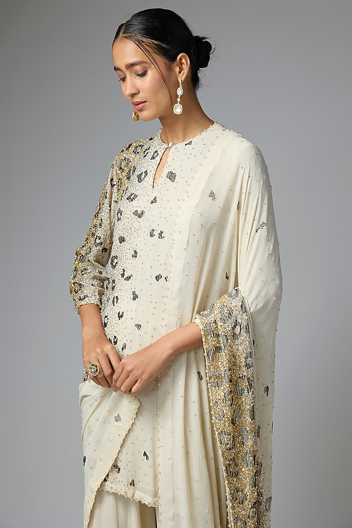 Almond Chiffon Sequins Embroidered Bridal Sharara Set by Nakul Sen at Pernia's Pop Up Shop