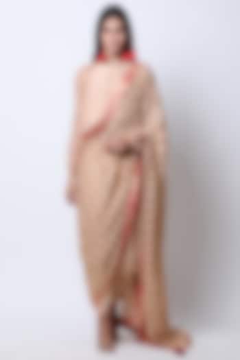 Nude Embroidered & Leheriya Pant Party Wear Saree Set by Nikasha at Pernia's Pop Up Shop