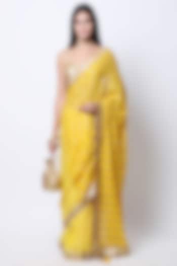 Yellow Embroidered & Printed Saree Set by Nikasha