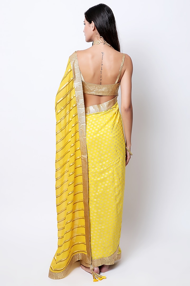Yellow Embroidered & Printed Party Wear Saree Set by Nikasha at Pernia's Pop Up Shop