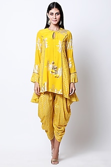 Yellow Printed Asymmetric Tunic With Dhoti Pants Design by Nikasha at ...