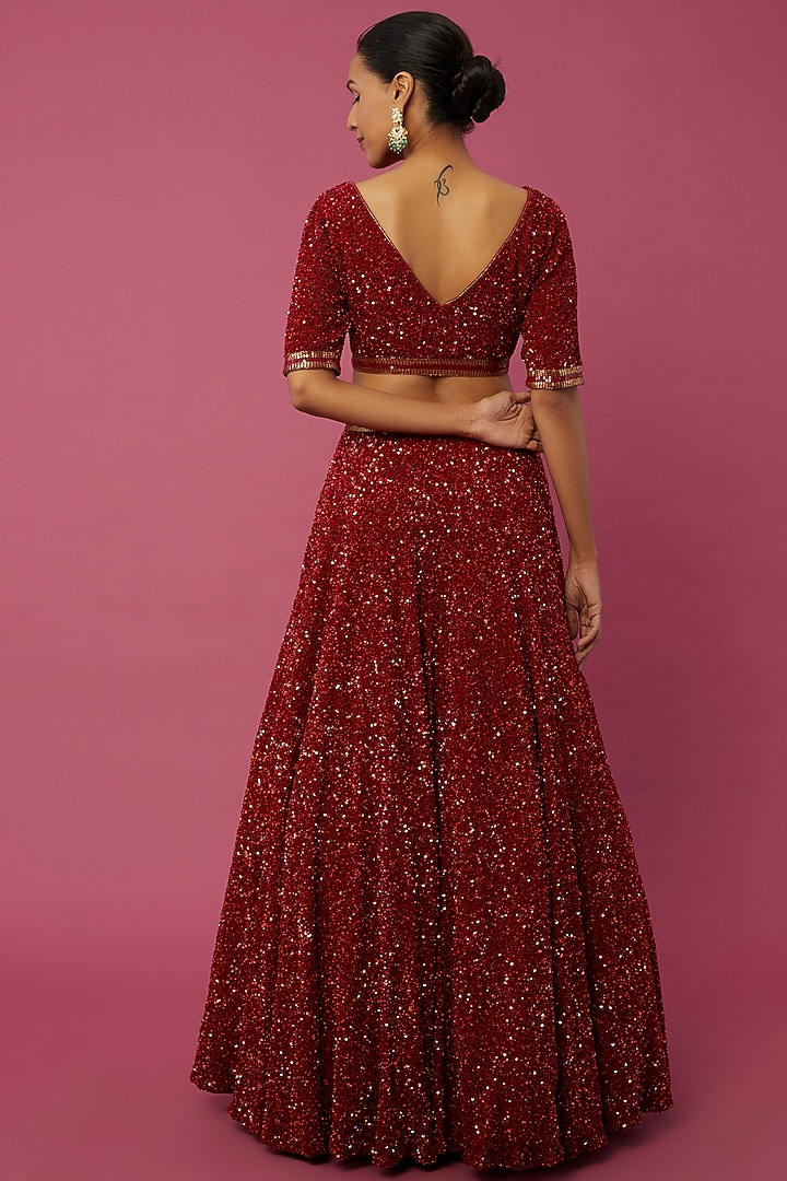 Cadmium Red Embroidered Bridal Lehenga Set by Nakul Sen at Pernia's Pop Up Shop