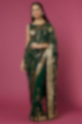 Emerald Green Embroidered Saree Set by Nakul Sen at Pernia's Pop Up Shop