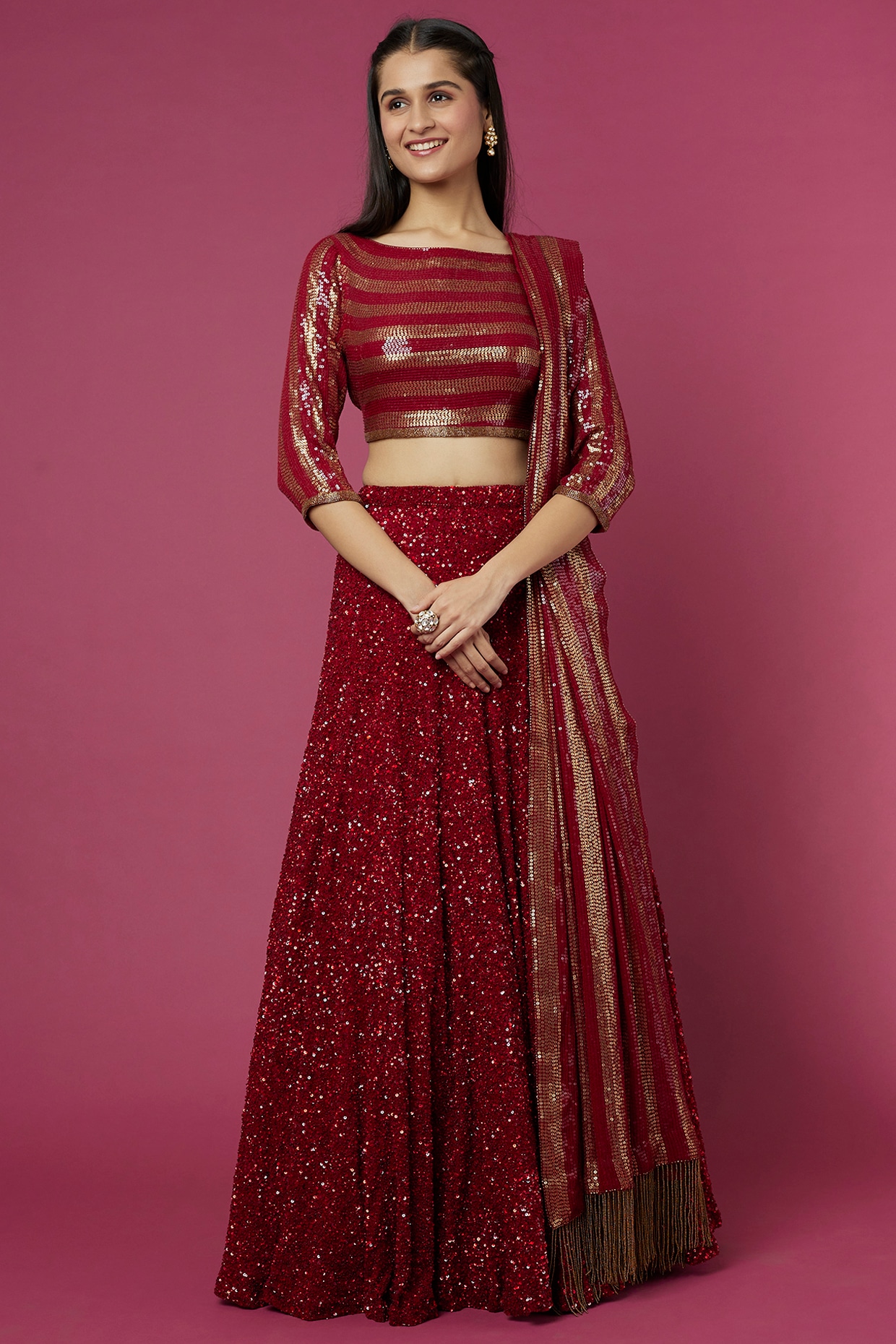 Brides That Picked Wine Coloured Lehengas For Their Wedding Soirees! |  WedMeGood