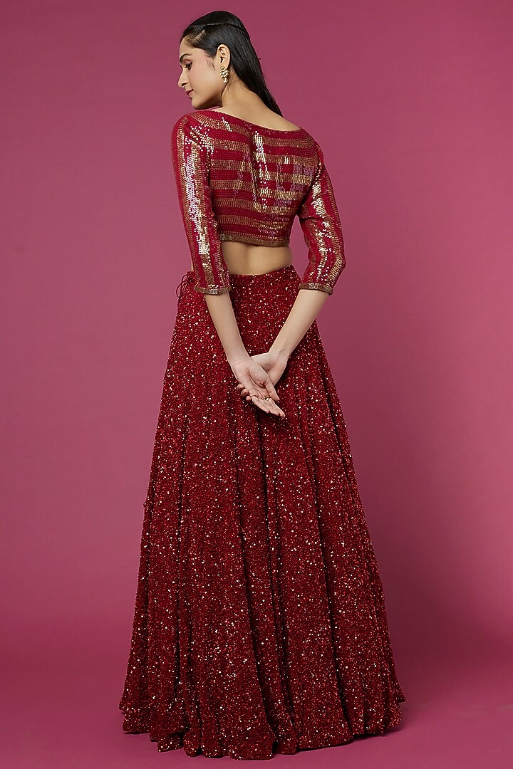 Red Sequins Embroidered Bridal Lehenga Set by Nakul Sen at Pernia's Pop Up Shop