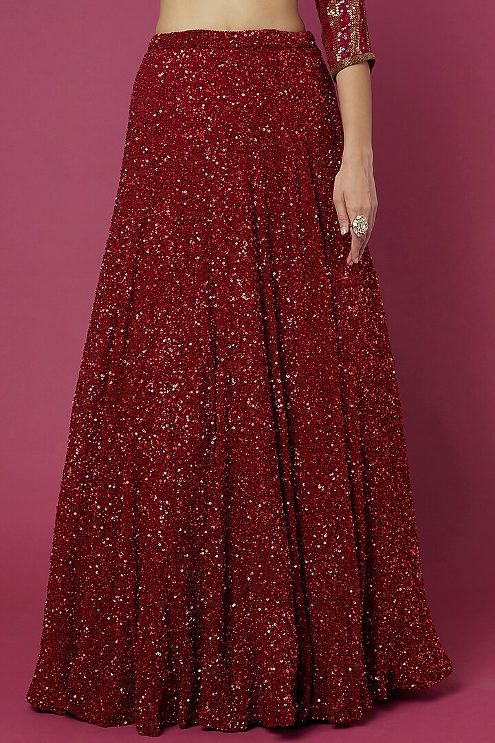 Red Sequins Embroidered Bridal Lehenga Set by Nakul Sen at Pernia's Pop Up Shop