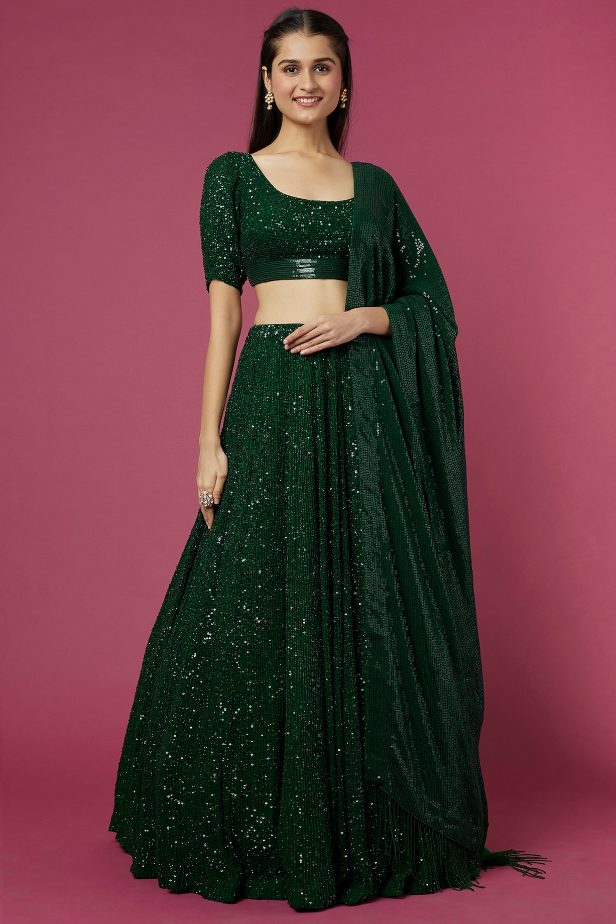 Emerald Green Sequins Embroidered Lehenga Set Design by Seema Gujral at  Pernia's Pop Up Shop 2024