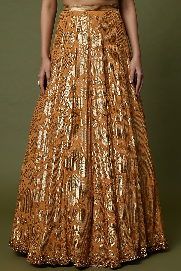 Mandarin Orange Silk Chiffon Bridal Lehenga Set by Nakul Sen at Pernia's Pop Up Shop