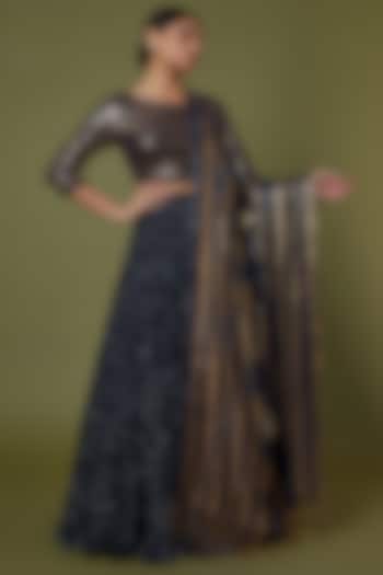 Navy Blue Embroidered Bridal Lehenga Set by Nakul Sen at Pernia's Pop Up Shop