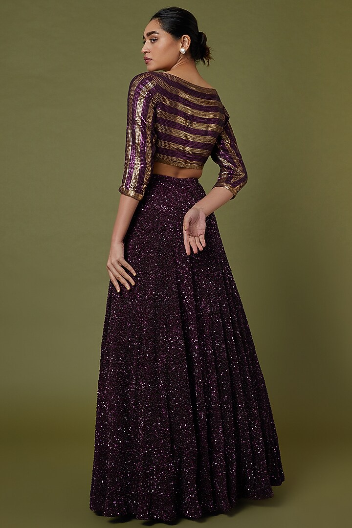 Aubergine Embroidered Bridal Lehenga Set by Nakul Sen at Pernia's Pop Up Shop