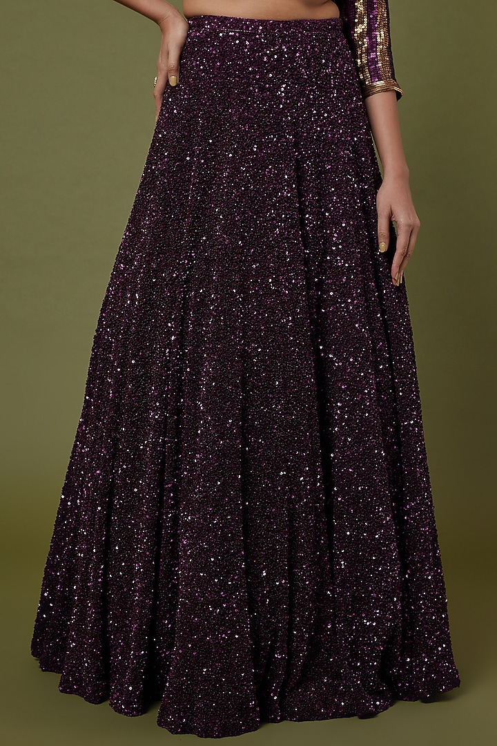 Aubergine Embroidered Bridal Lehenga Set by Nakul Sen at Pernia's Pop Up Shop