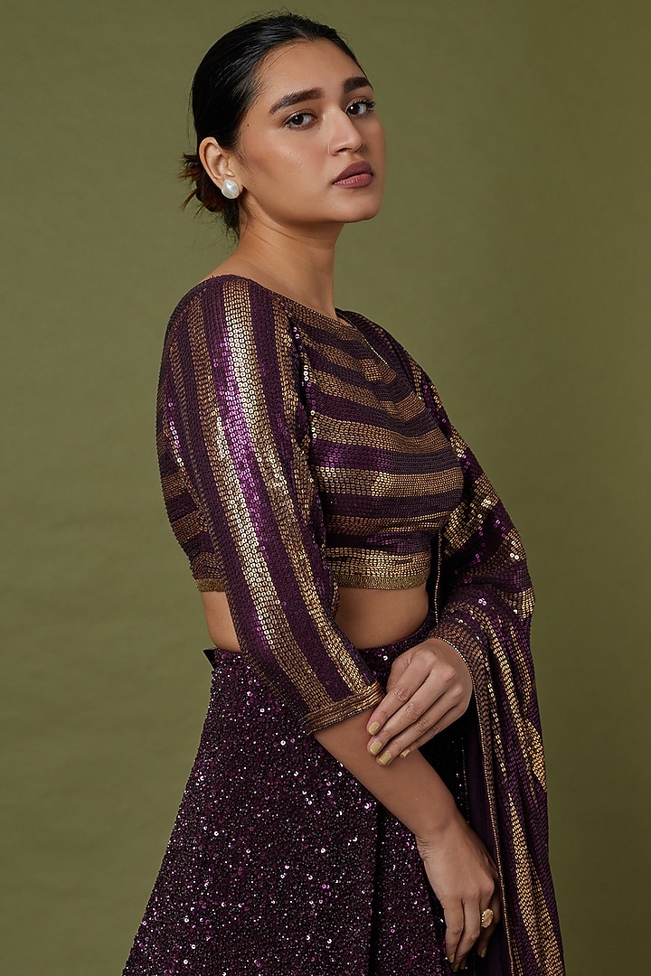 Aubergine Embroidered Bridal Lehenga Set by Nakul Sen at Pernia's Pop Up Shop