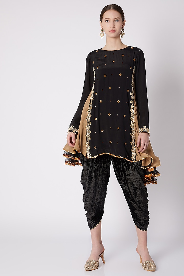 Black & Beige Asymmetric Tunic With Dhoti Design by Nikasha at Pernia's ...