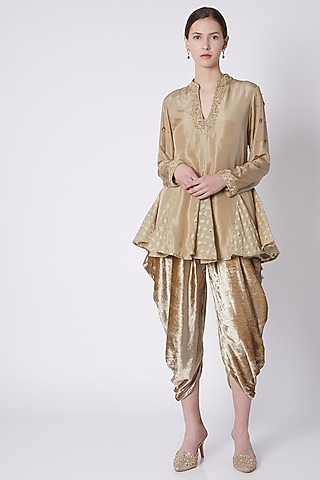 Beige Embroidered Kurta With Dhoti by Nikasha