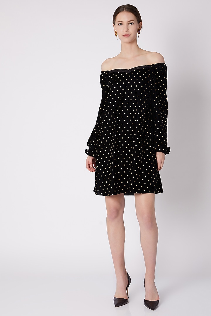 Black & Gold Polka Dot Printed Vacation Dress by Nikasha at Pernia's Pop Up Shop