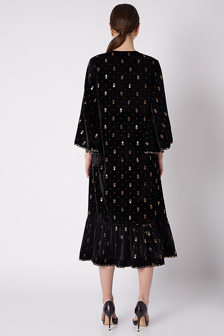 Black & Gold Printed Embroidered Vacation Dress by Nikasha at Pernia's Pop Up Shop