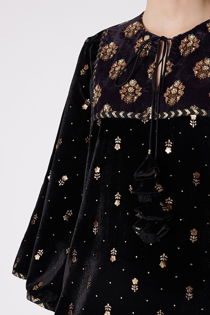 Black & Gold Printed Embroidered Vacation Dress by Nikasha at Pernia's Pop Up Shop