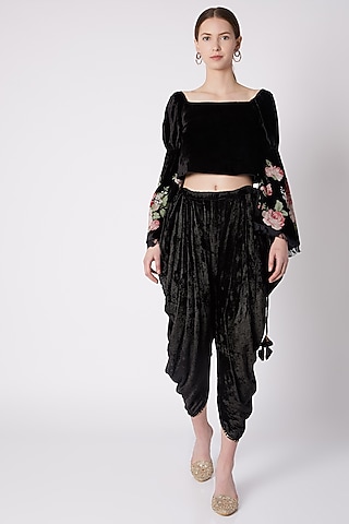 Black Applique Embroidered Top by Nikasha