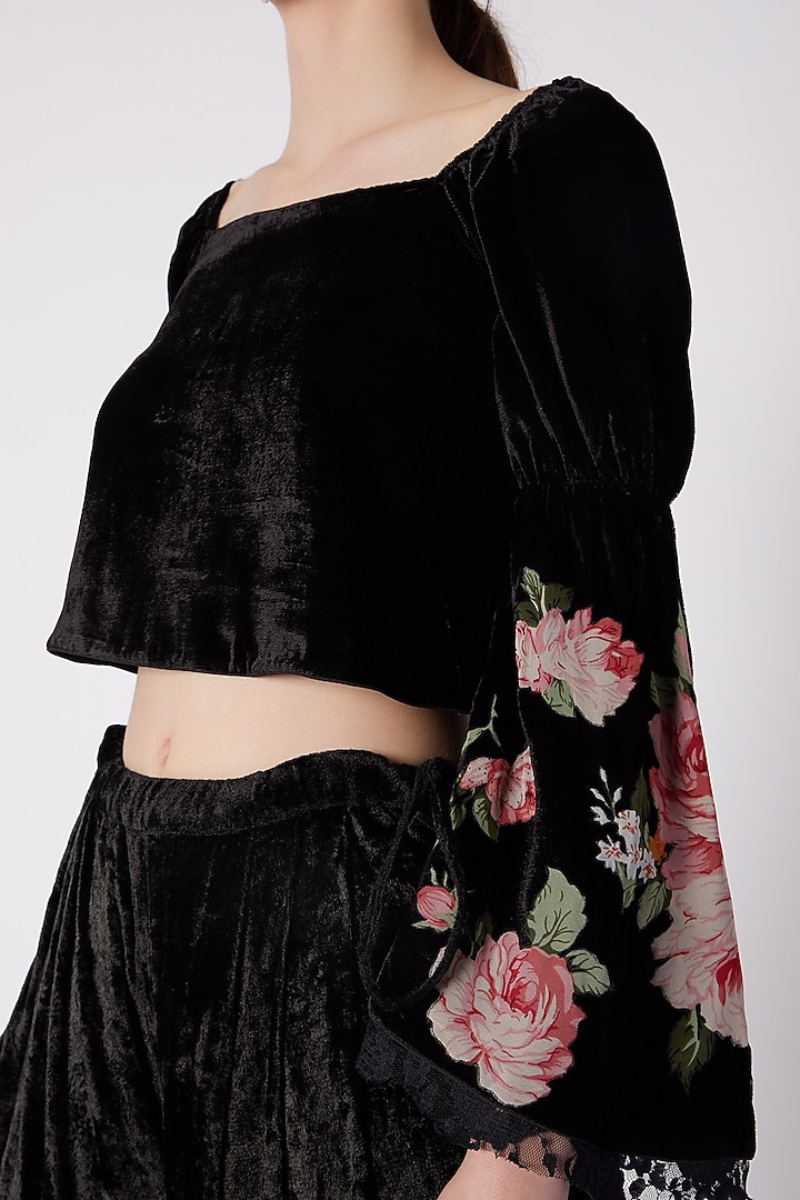 Black Applique Embroidered Top by Nikasha at Pernia's Pop Up Shop