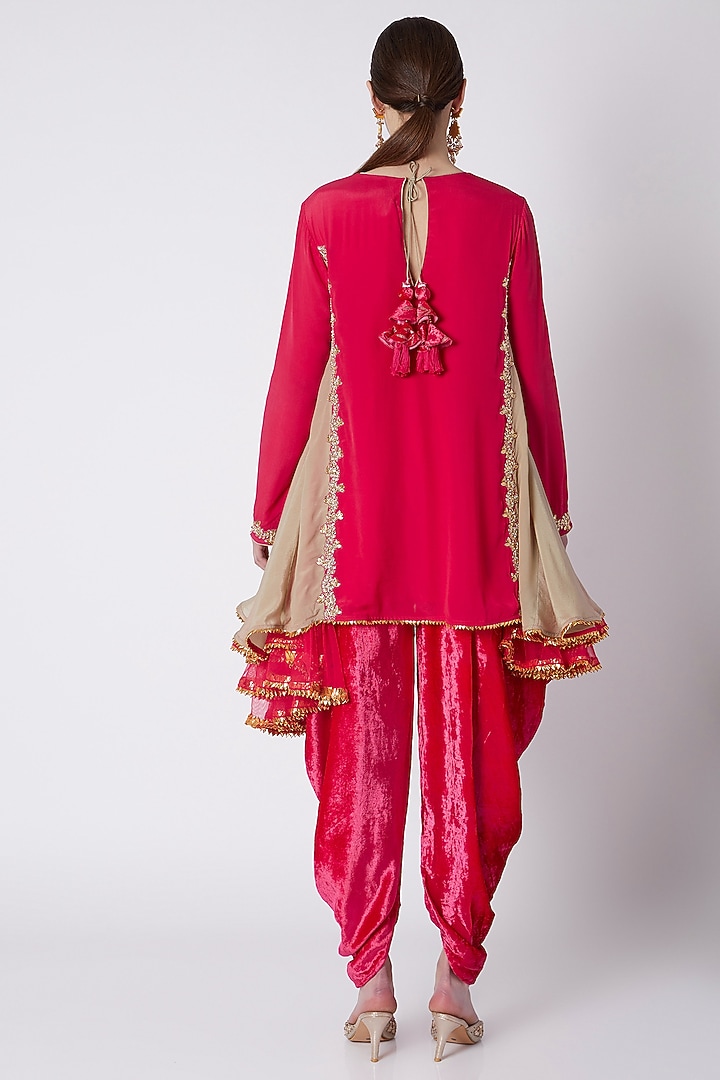 Mauve Asymmetric Embroidered Tunic & Dhoti by Nikasha at Pernia's Pop Up Shop