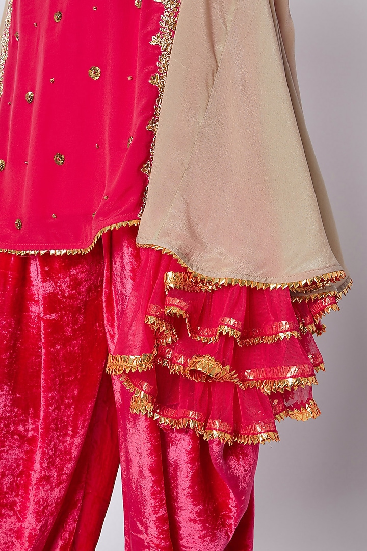 Mauve Asymmetric Embroidered Tunic & Dhoti by Nikasha at Pernia's Pop Up Shop