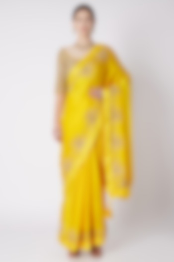 Yellow Embroidered Saree Set by Nikasha