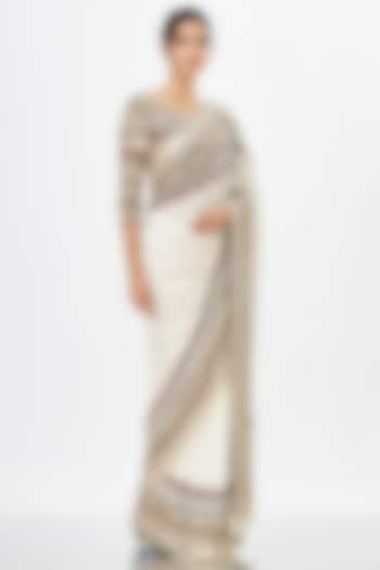 Ivory Embroidered Saree Set by Nakul Sen