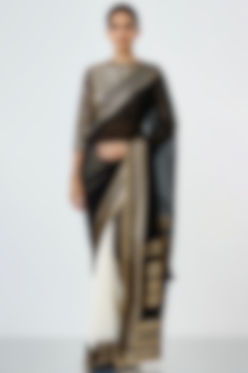 Black & White Saree With Sequins Blouse by Nakul Sen