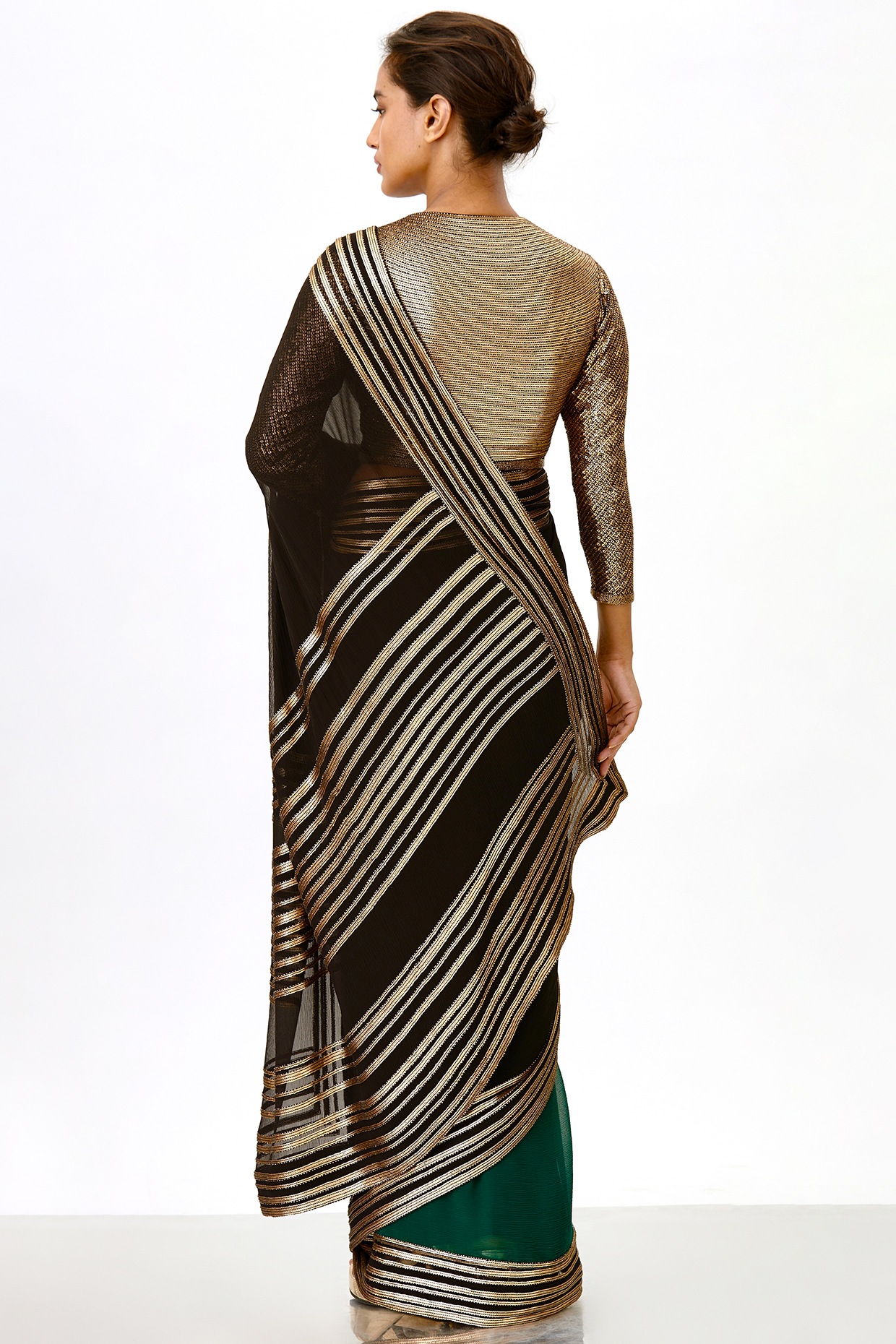 Buy Green Saree Georgette And Pre-draped Ruffle With Sleveless Blouse For  Women by Pritika Vora Online at Aza Fashions.