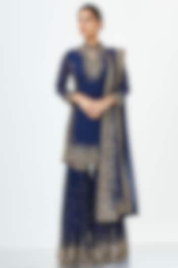 Navy Blue Embroidered Bridal Sharara Set by Nakul Sen at Pernia's Pop Up Shop
