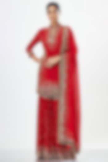 Red Embroidered Bridal Sharara Set by Nakul Sen at Pernia's Pop Up Shop