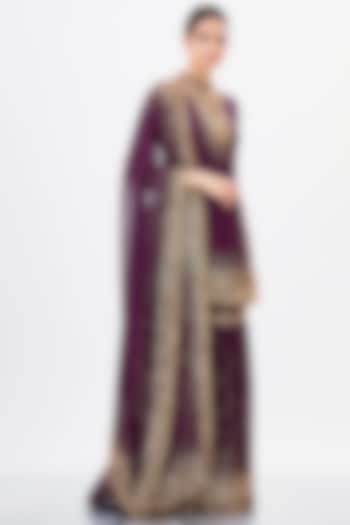Aubergine Embroidered Bridal Sharara Set by Nakul Sen at Pernia's Pop Up Shop