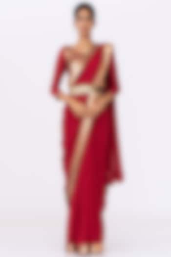  Red Embroidered Saree Set WITH BELT by Nakul Sen