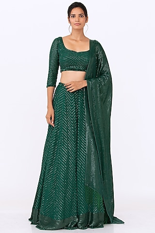 Emerald Green Sequins Embroidered Lehenga