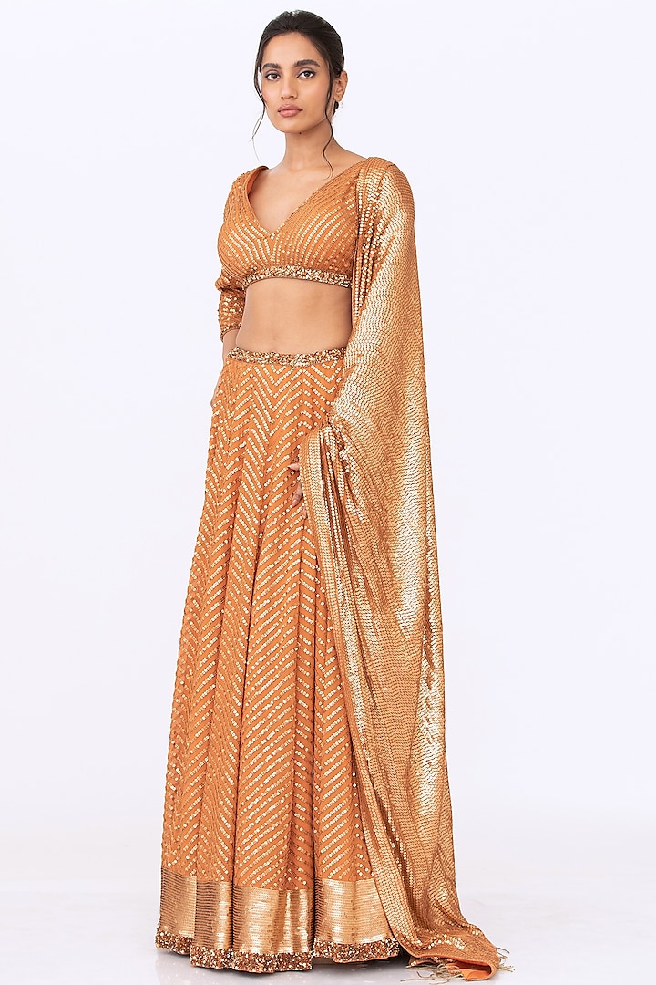 Mandarin Orange Embroidered Bridal Lehenga Set by Nakul Sen at Pernia's Pop Up Shop