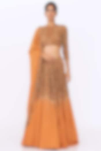 Mandarin Orange Sequins Embroidered Bridal Lehenga Set by Nakul Sen at Pernia's Pop Up Shop