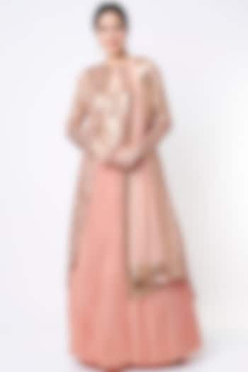 Quartz Pink Chiffon Asymmetrical Jacket Set by Nakul Sen