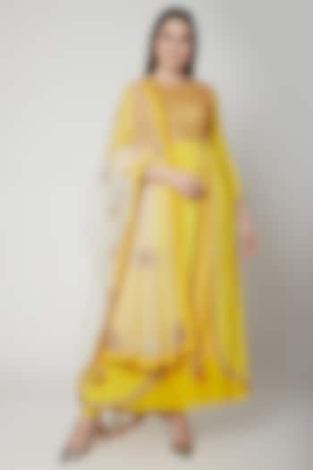 Pitambari Yellow Zardosi Embroidered Wedding Anarkali Set by Nikasha at Pernia's Pop Up Shop