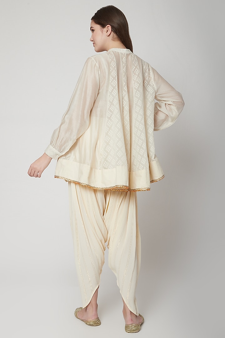 White Embroidered Hand Woven Dhoti Set by Nikasha at Pernia's Pop Up Shop