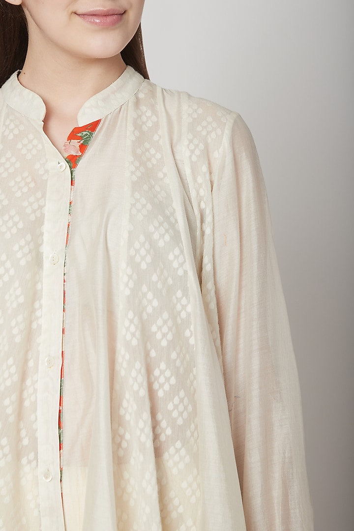 White Embroidered Hand Woven Dhoti Set by Nikasha at Pernia's Pop Up Shop