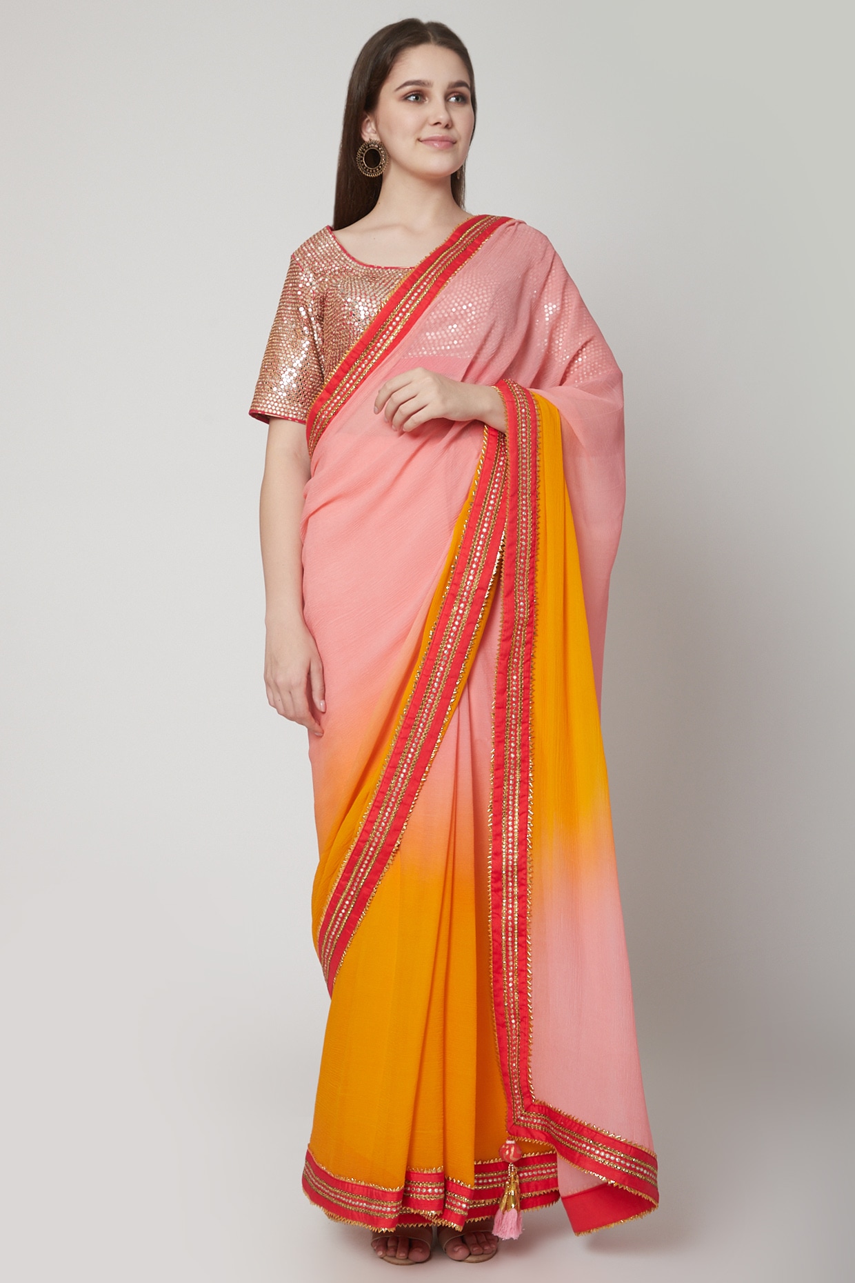 Festive, Reception Pink and Majenta color Georgette fabric Saree : 1898397