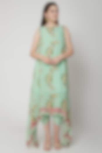 Pista Green Printed & Embroidered Tunic With Pants by Nikasha at Pernia's Pop Up Shop