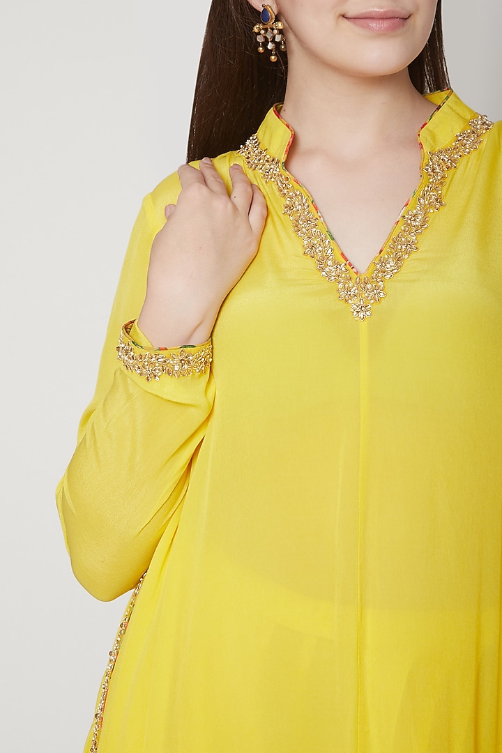 Pitambari Yellow Embroidered Dhoti Set by Nikasha at Pernia's Pop Up Shop