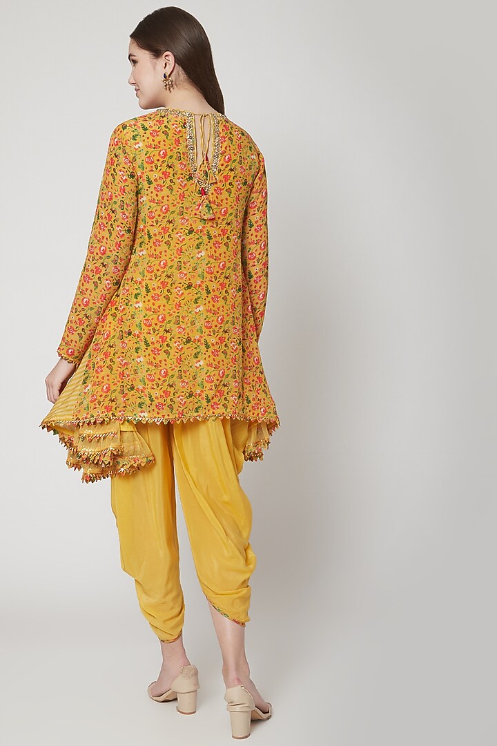 Yellow Printed & Embroidered Dhoti Set by Nikasha at Pernia's Pop Up Shop