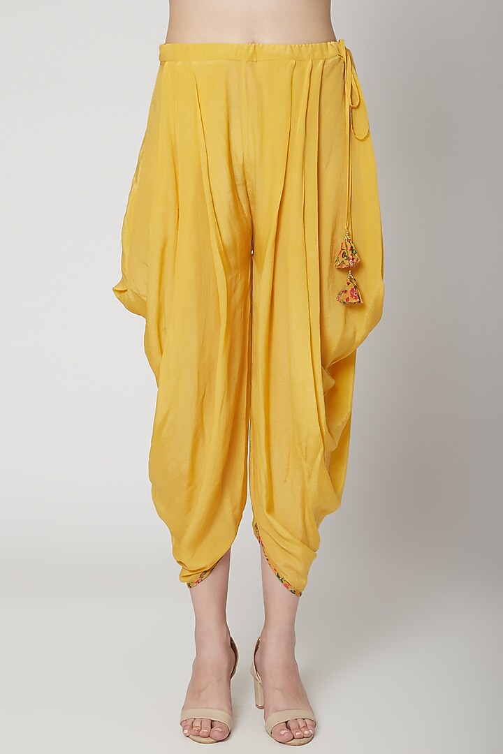 Yellow Printed & Embroidered Dhoti Set by Nikasha at Pernia's Pop Up Shop
