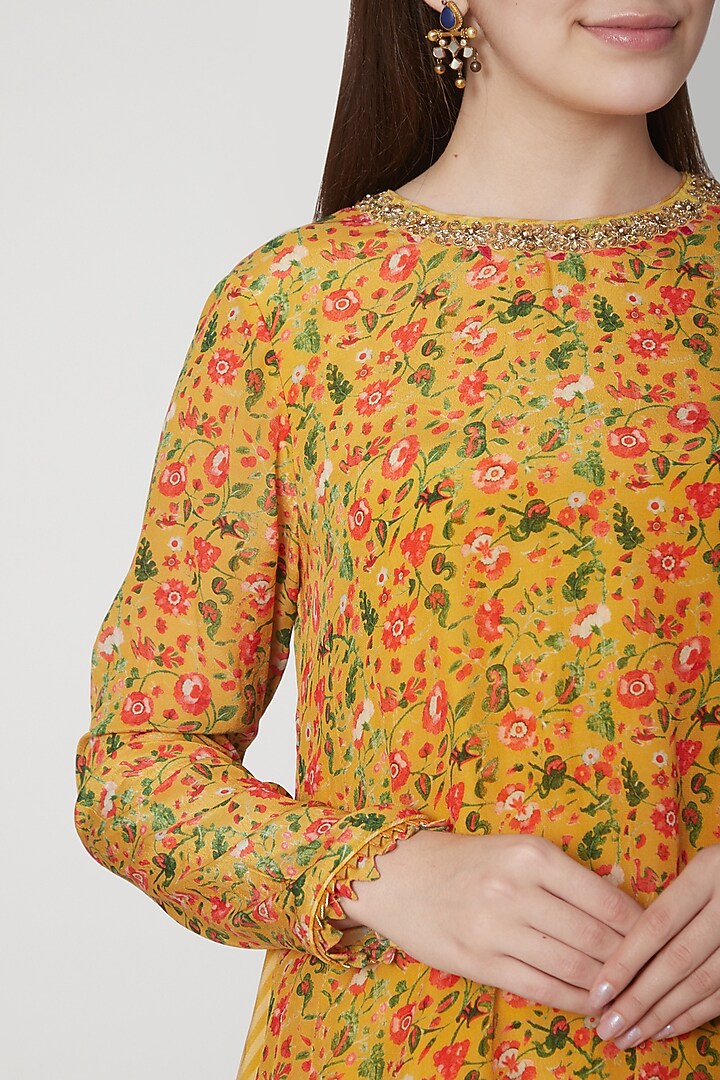 Yellow Printed & Embroidered Dhoti Set by Nikasha at Pernia's Pop Up Shop